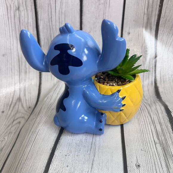 Disney Stitch Planter Figurine – 5.5" Tall – Pineapple Pot with Faux Plant - Picture 3 of 9